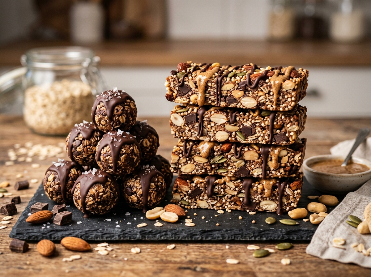 High-protein snack bars and energy bites